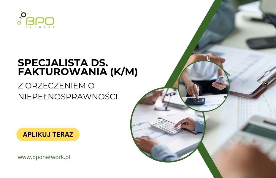 Specjalista ds. fakturowania (KM) z orzeczeniem o niepełnosprawności